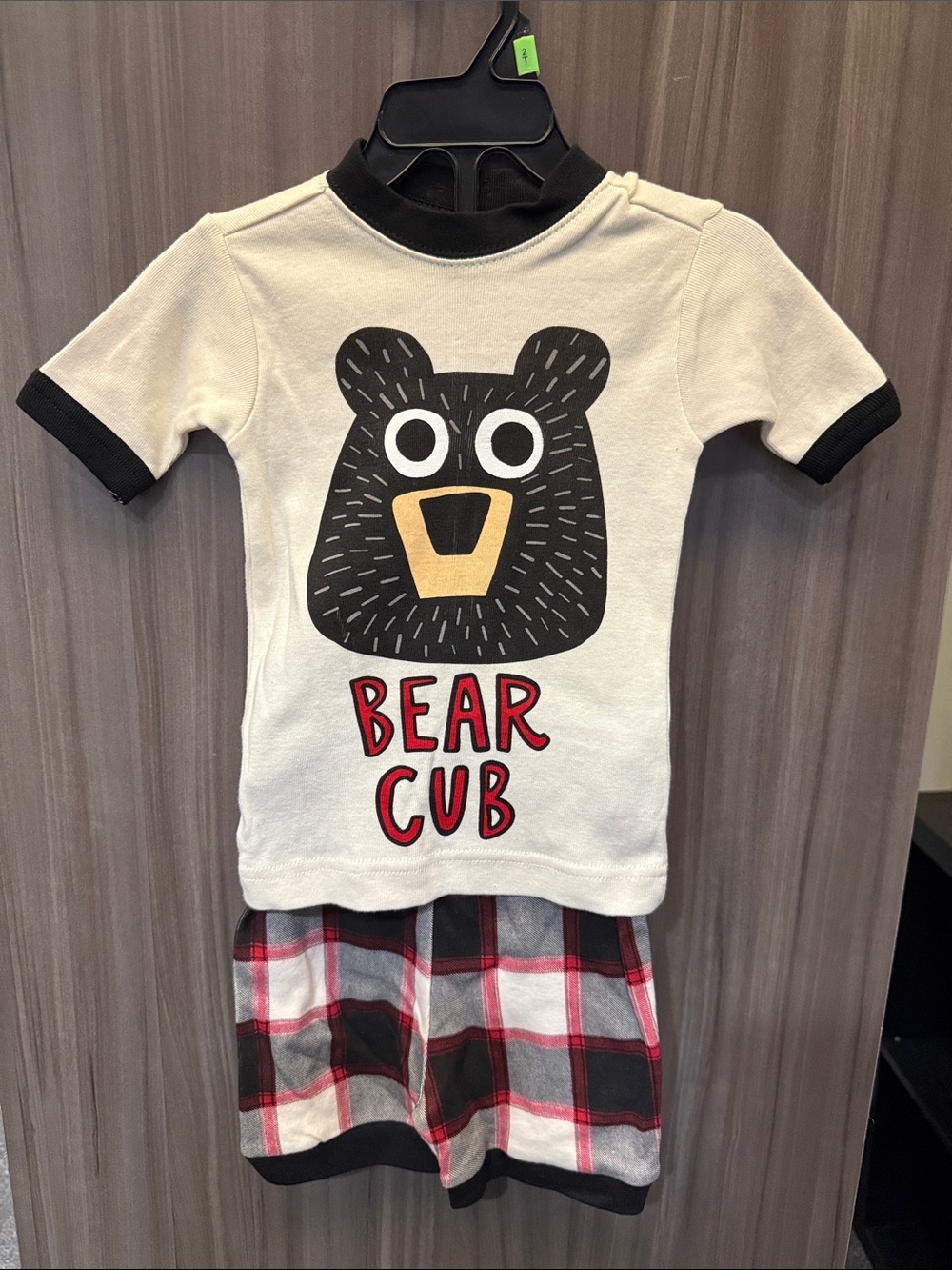 Lazy One Cream, Black & Red Bear Cub Kids Pajama Set